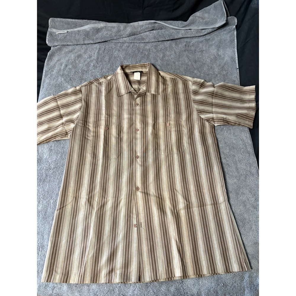 Vintage Triumph of California Mens Large Brown Striped Short Sleeve Button Shirt